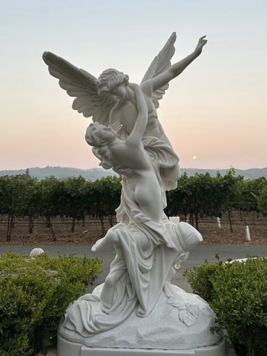 The story of the love of Amor and Psyche, as related by Apuleius in ancient times, inspired artists into ever new images: Psyche, visited each night by her lover Amor, who nevertheless refuses to reveal his shape and his name, succumbs to curiosity and approaches the sleeping Amor in order to see his true form by the light of an oil lamp. Inadvertently, a drop of oil falls onto Amor, who flees in shock. Only after Psyche has passed various tests and the gods give their permission, may she marry her lover in the gods’ heaven.